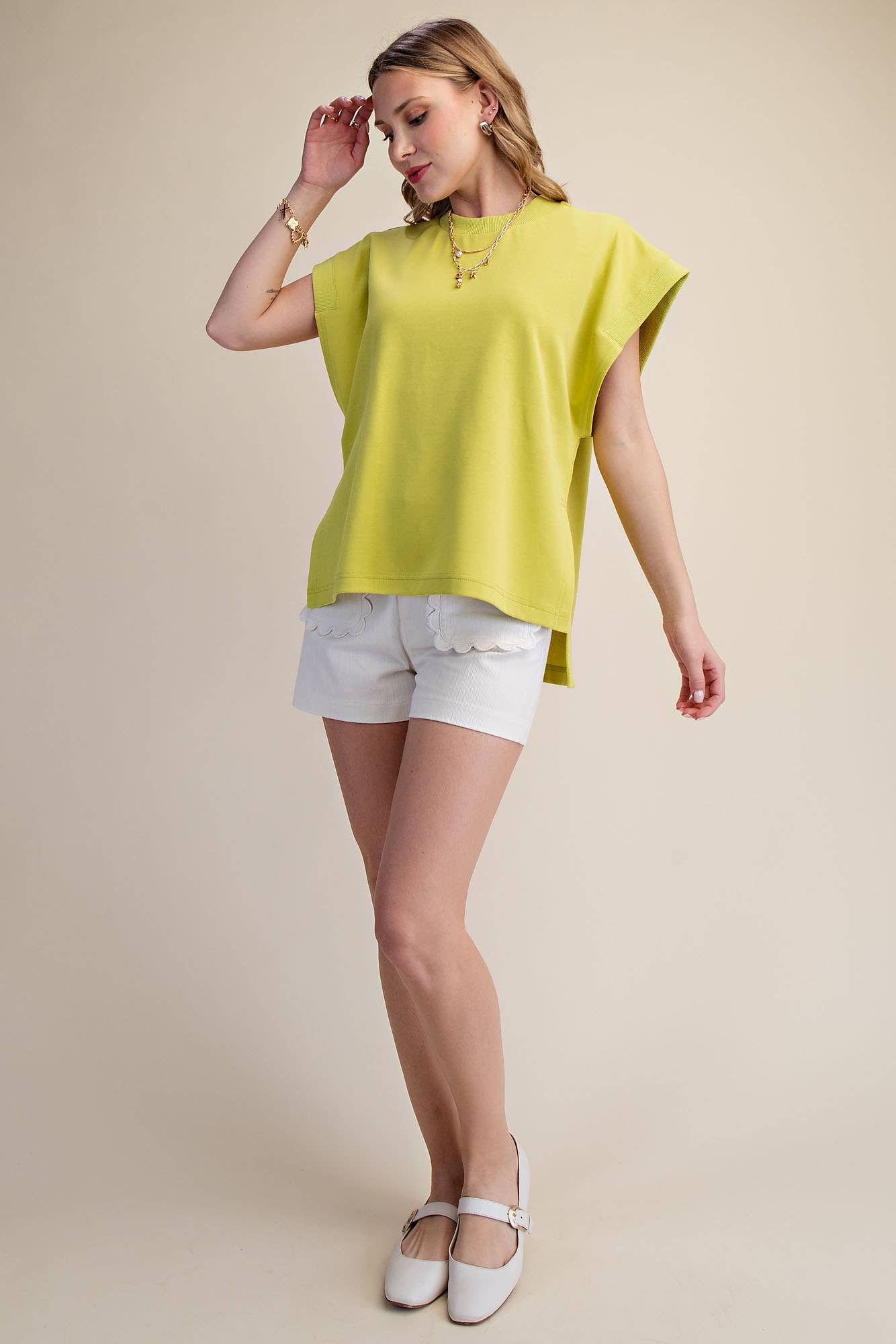 Round Neck Oversized Cap Sleeve