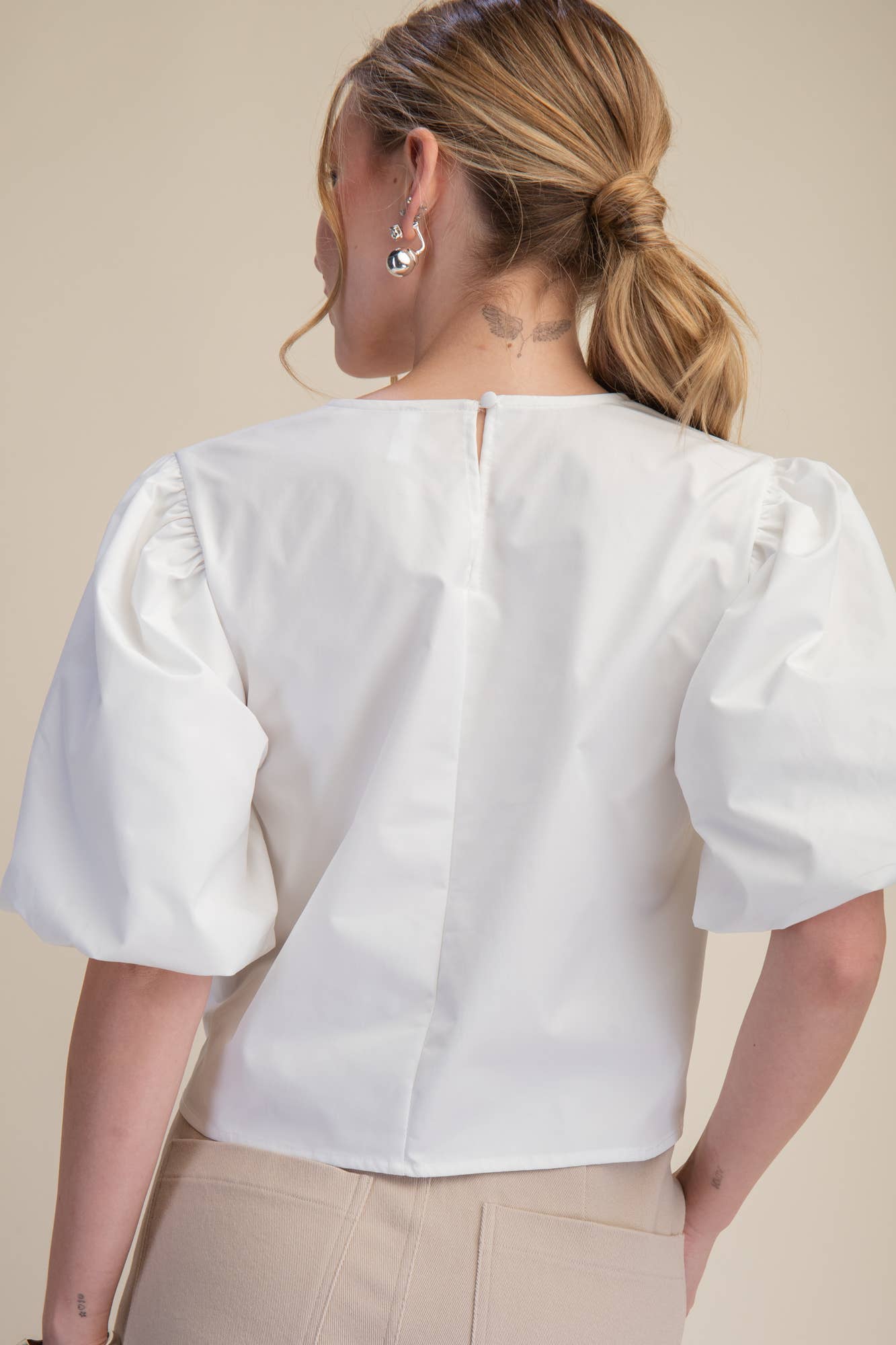 Tie-Front Blouse Puff Sleeve