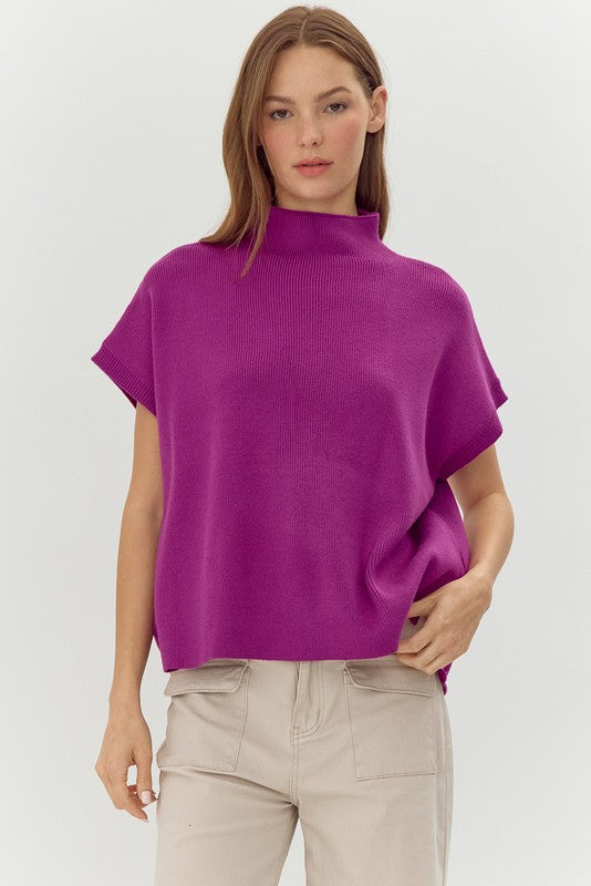 Mock Neck Short Sleeve Sweater