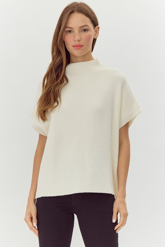Mock Neck Short Sleeve Sweater