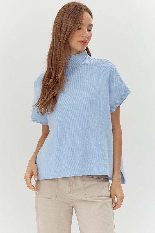 Mock Neck Short Sleeve Sweater