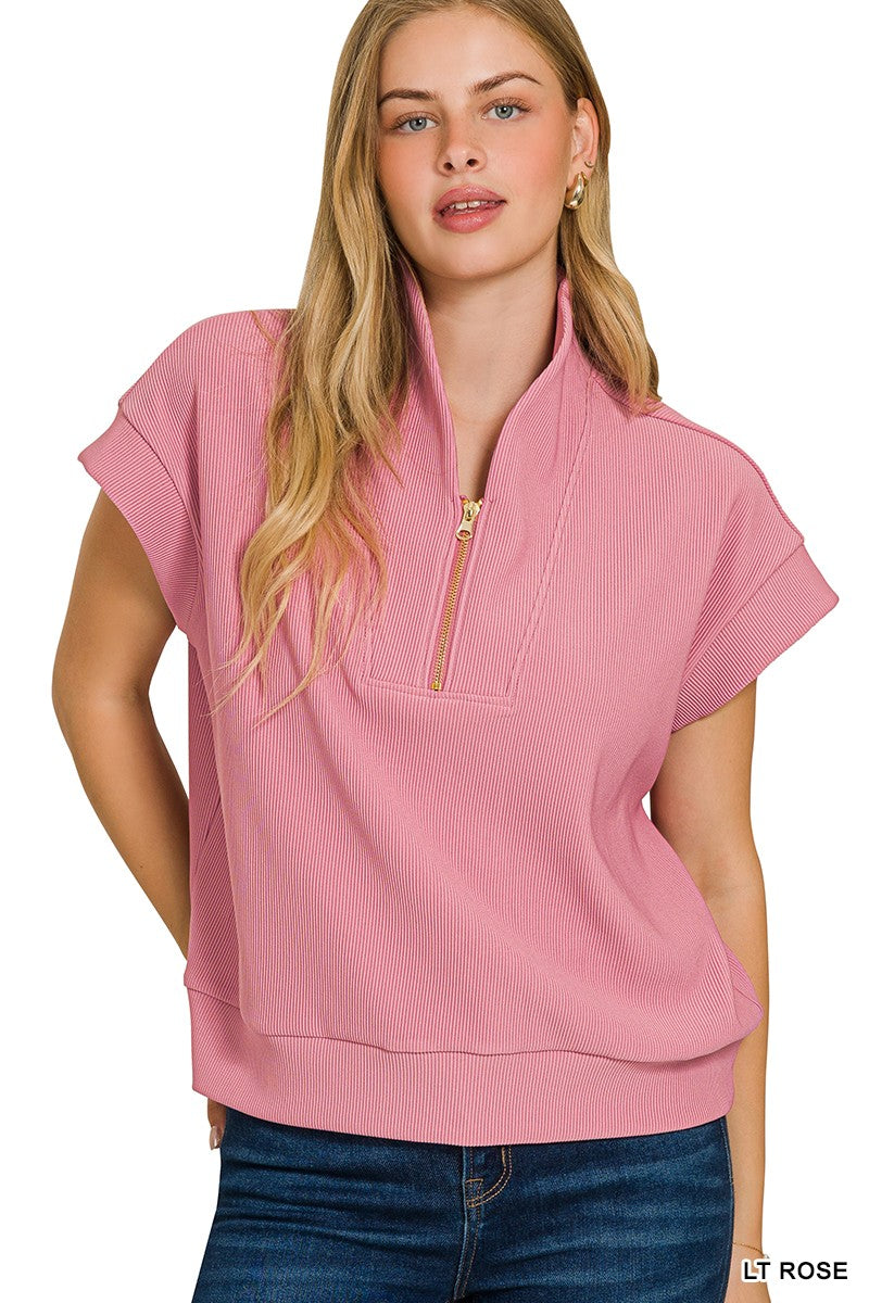 Ribbed Half Zip Top