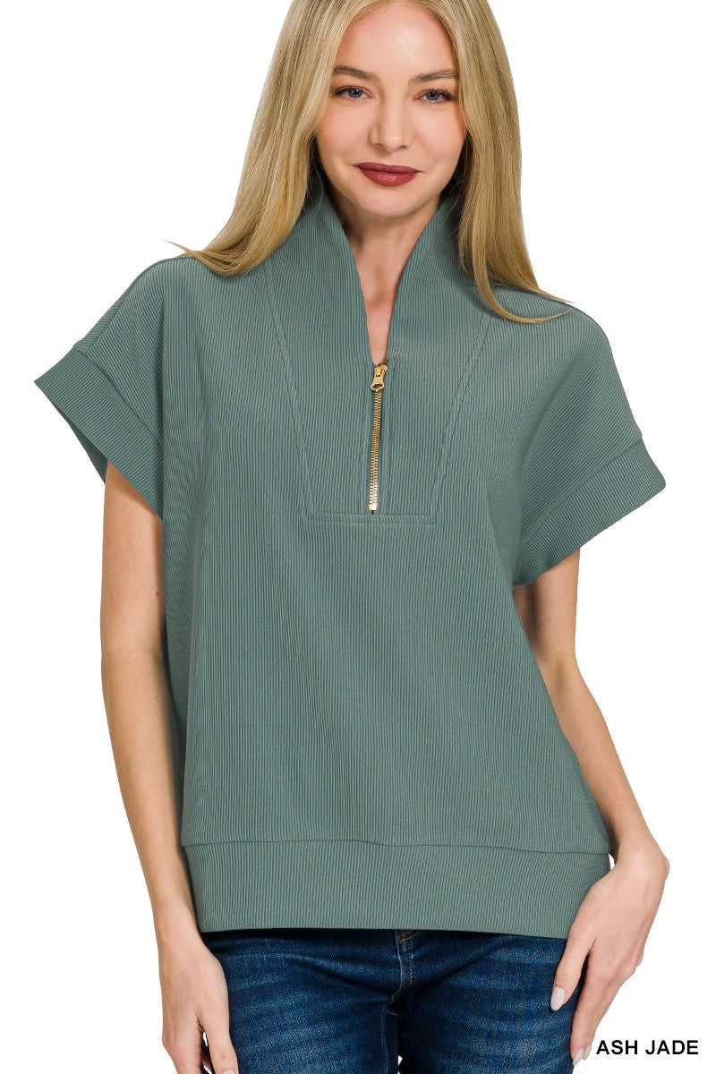 Ribbed Half Zip Top