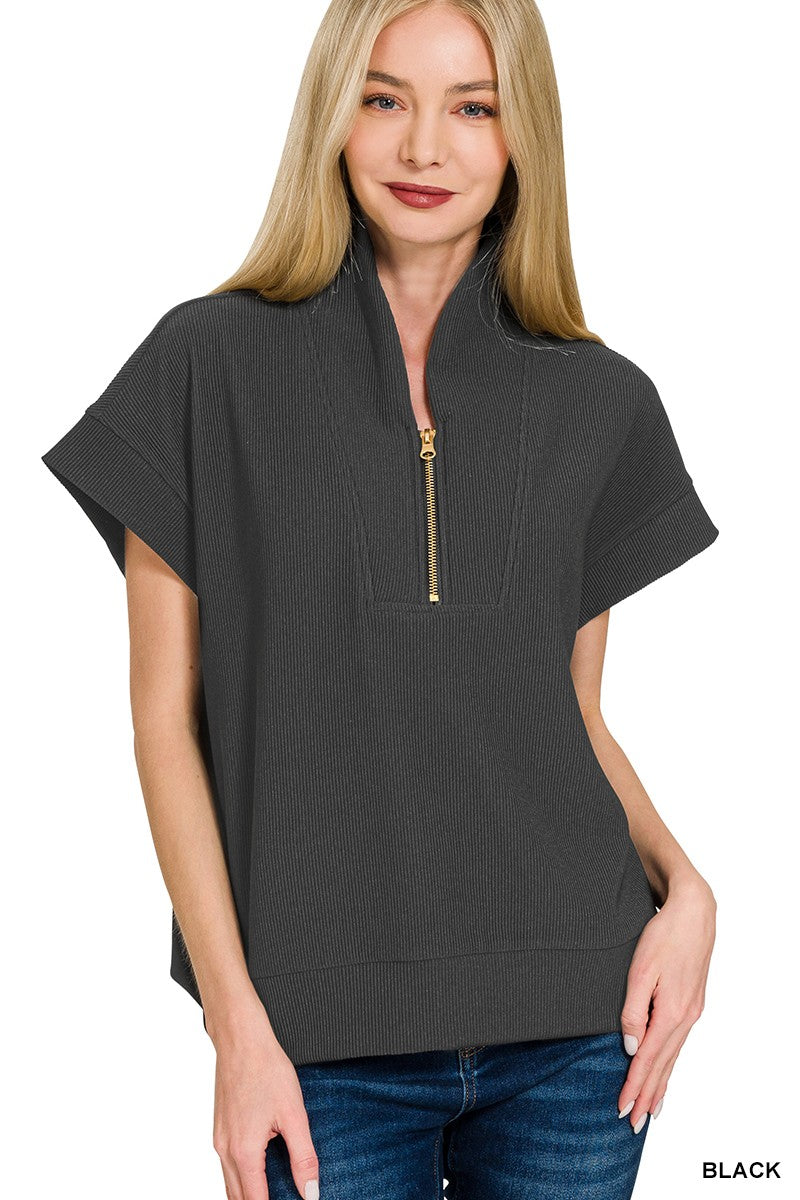 Ribbed Half Zip Top