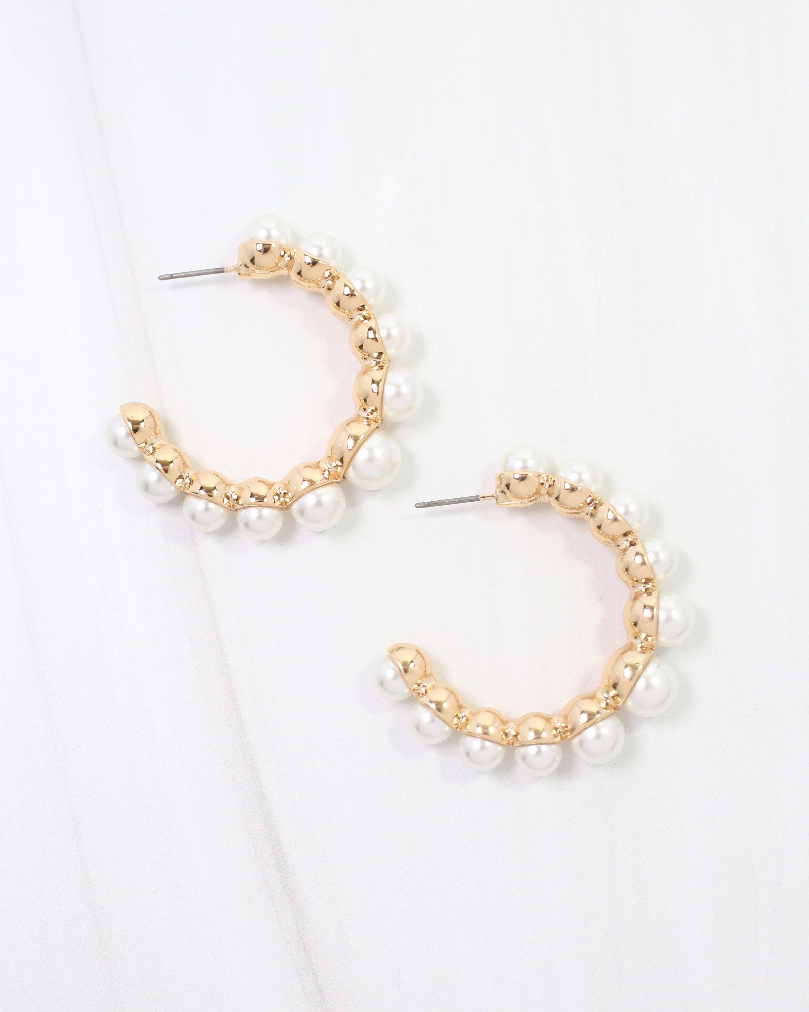 Bari Pearl Lined Hoop Earring Gold