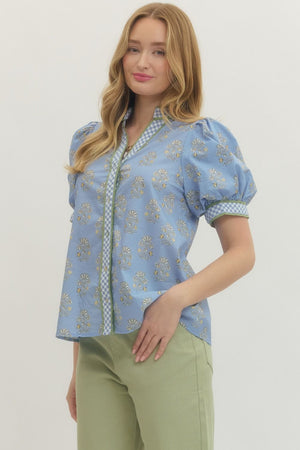 Floral Gingham Contrast Blouse