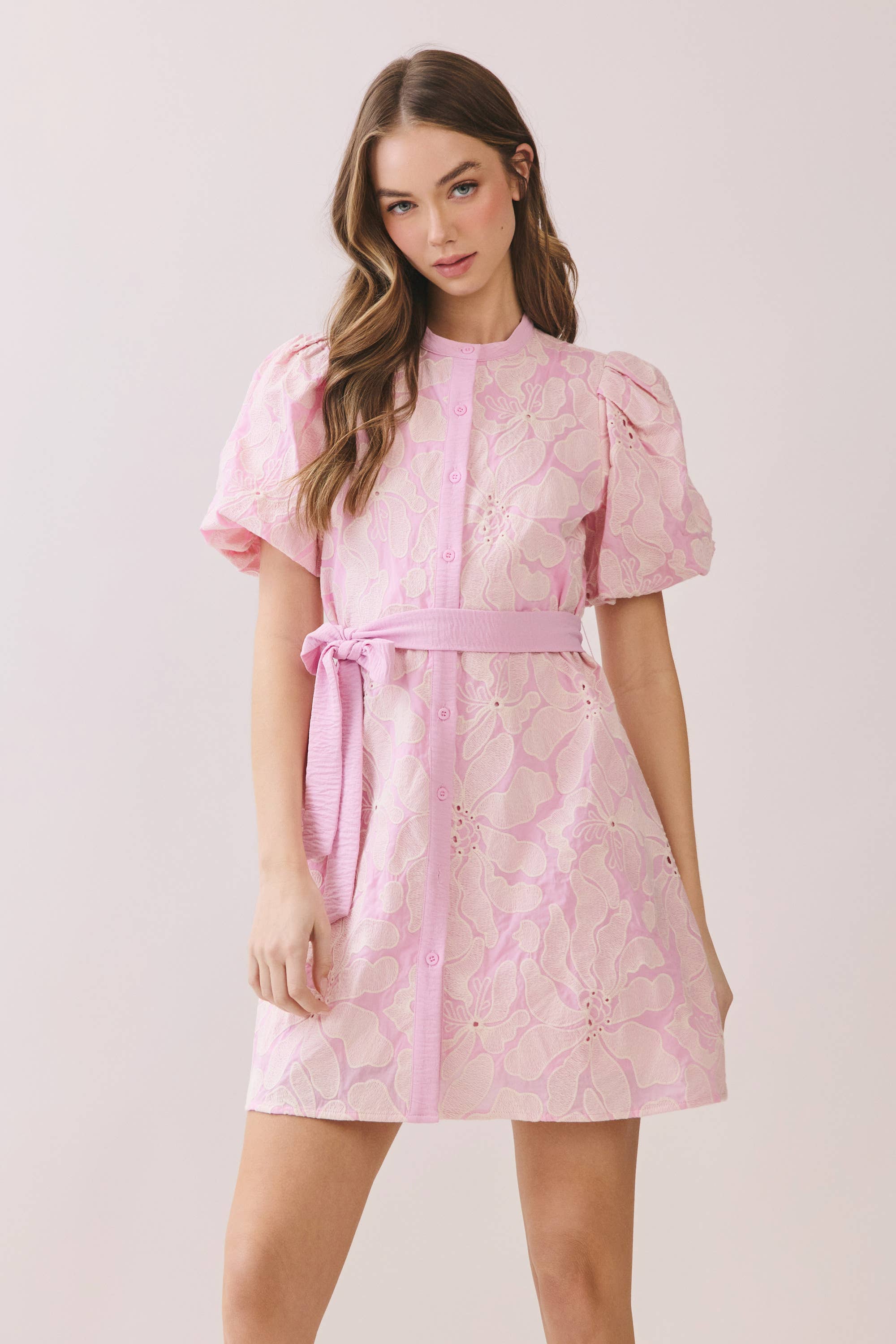 Floral Eyelet Button Front Mini Dress