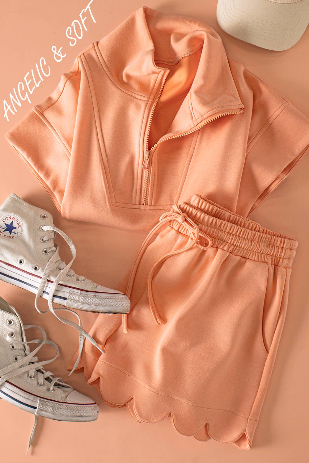 Half-Zip Scalloped Set