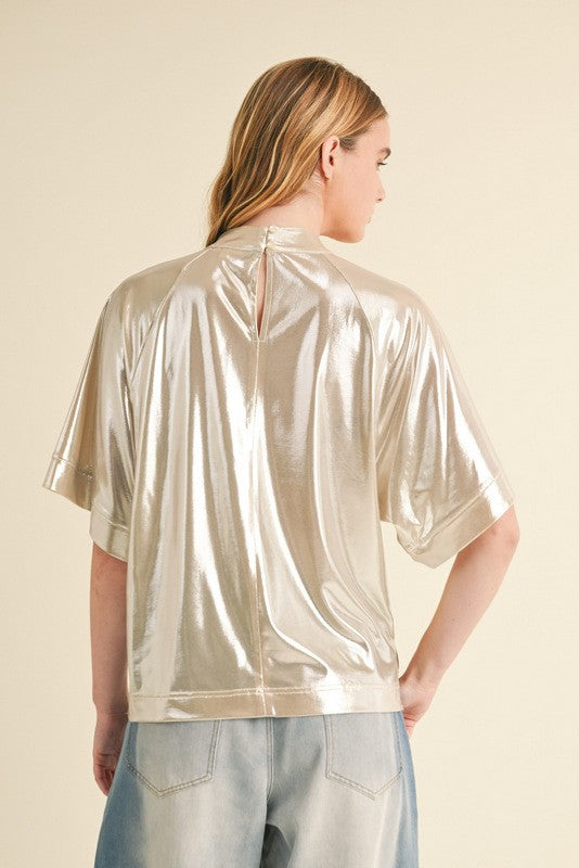 Glossy Mock Neck Top