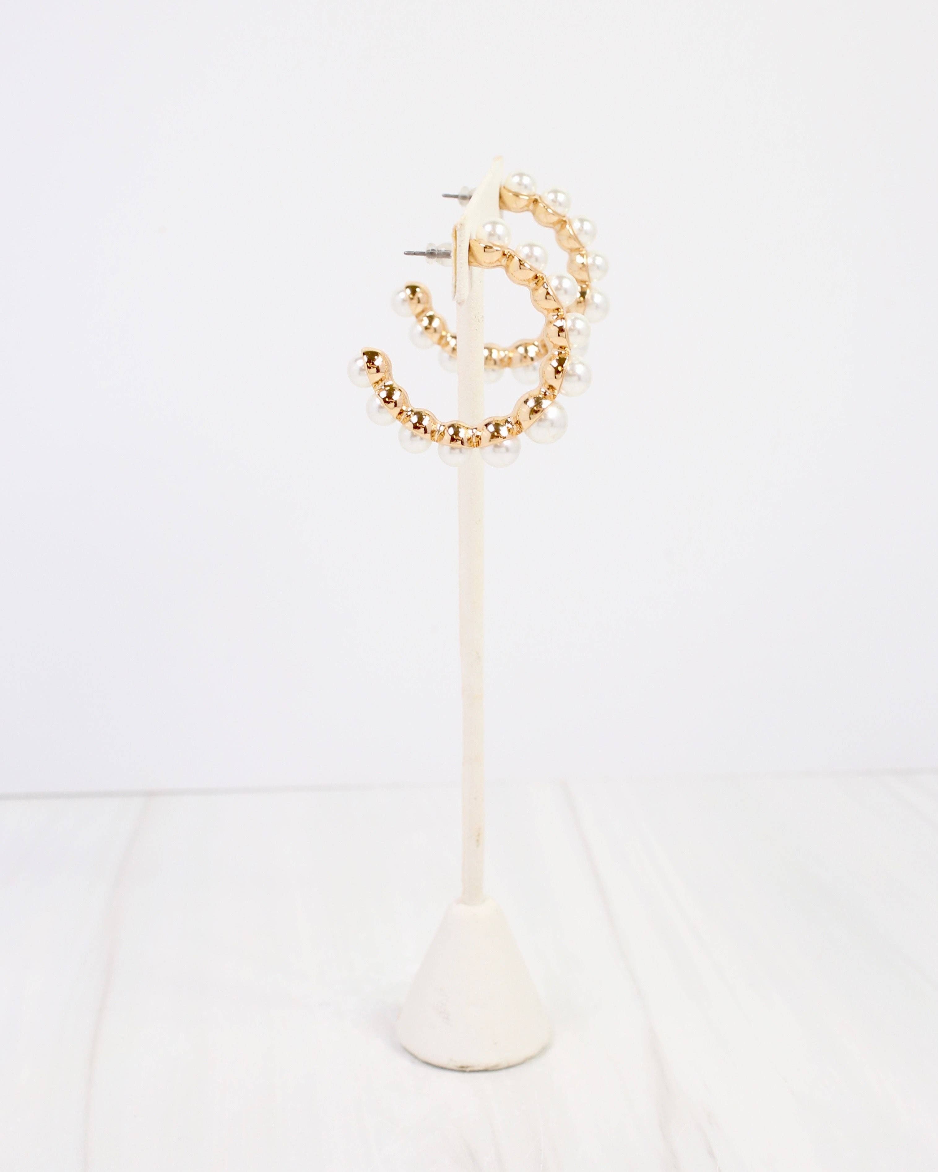 Bari Pearl Lined Hoop Earring Gold