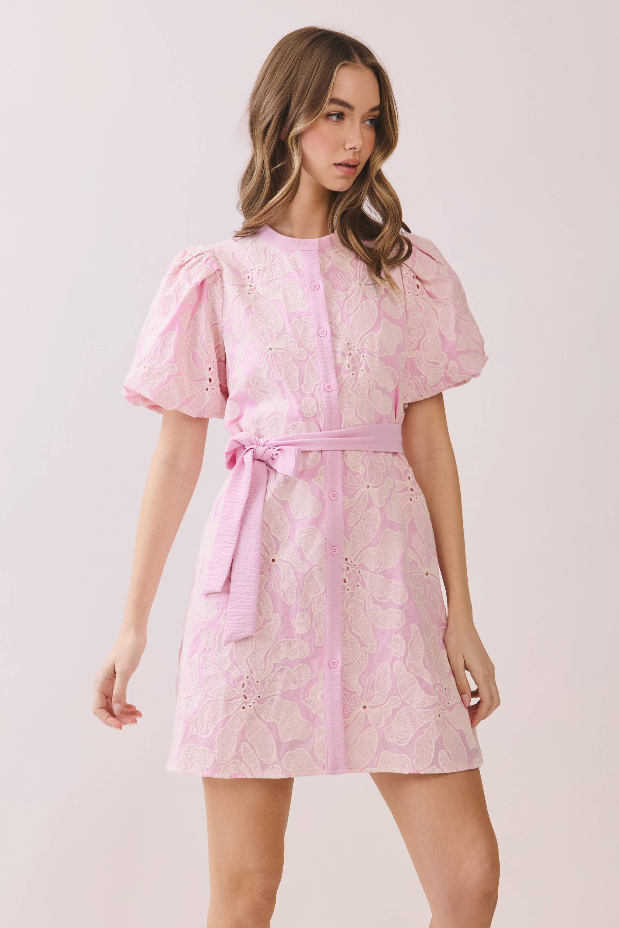 Floral Eyelet Button Front Mini Dress
