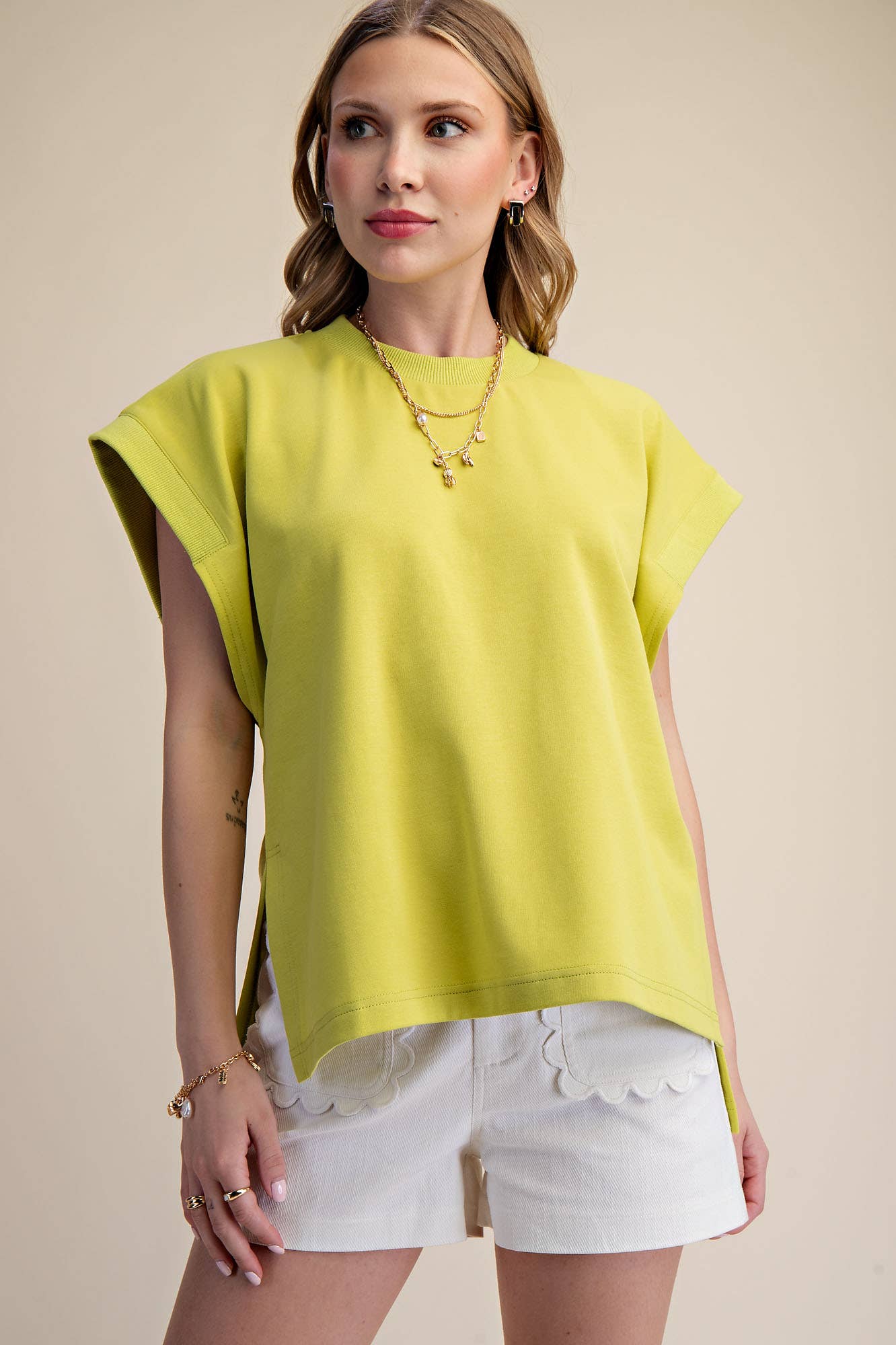 Round Neck Oversized Cap Sleeve