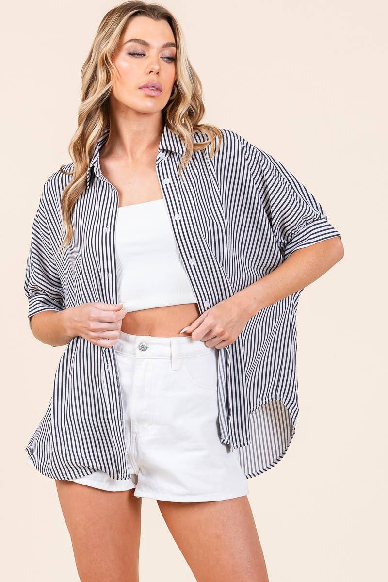 Oversized Striped Button Down Shirt