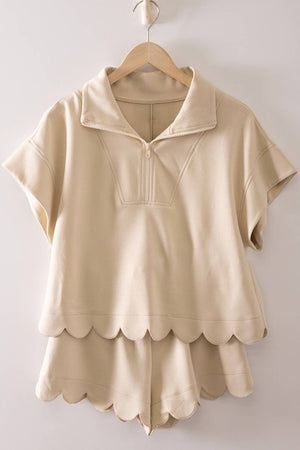 Half-Zip Scalloped Set