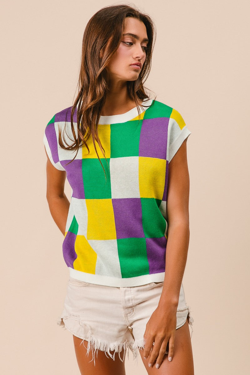 Mardi Gras Checker Knit