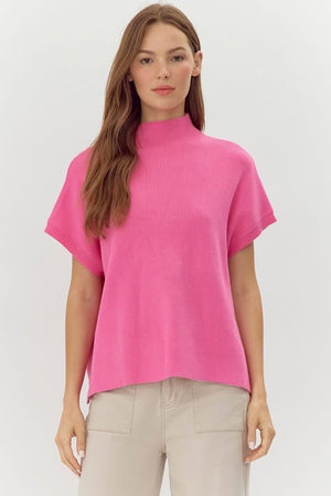 Mock Neck Short Sleeve Sweater