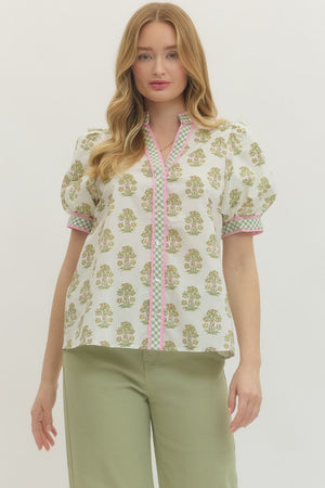 Floral Gingham Contrast Blouse