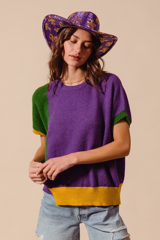 Mardi Gras Colorblock Loose Fit Sweater