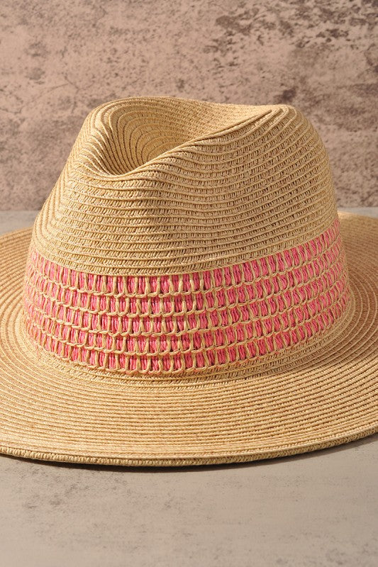 Woven Striped Fedora Hat