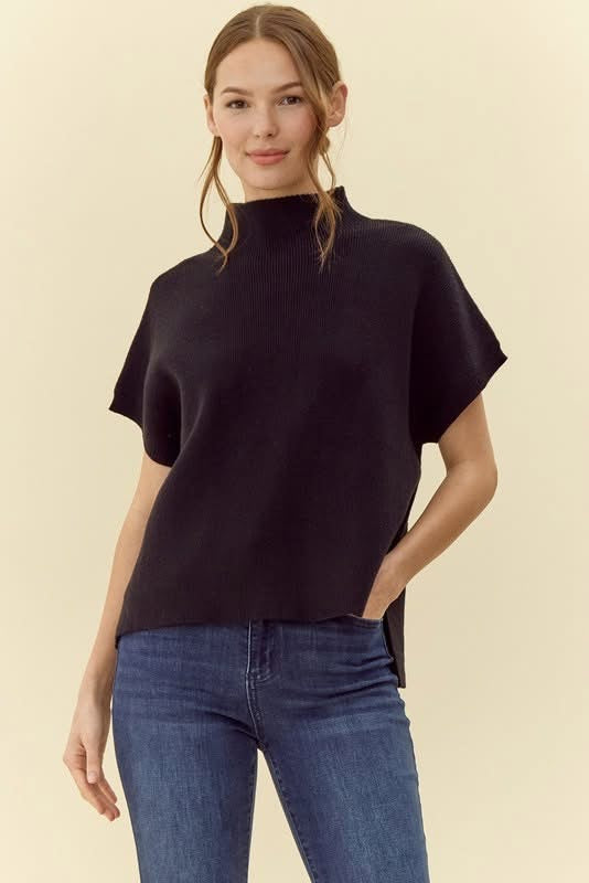 Mock Neck Short Sleeve Sweater
