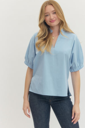 Woven Stand Collar Top
