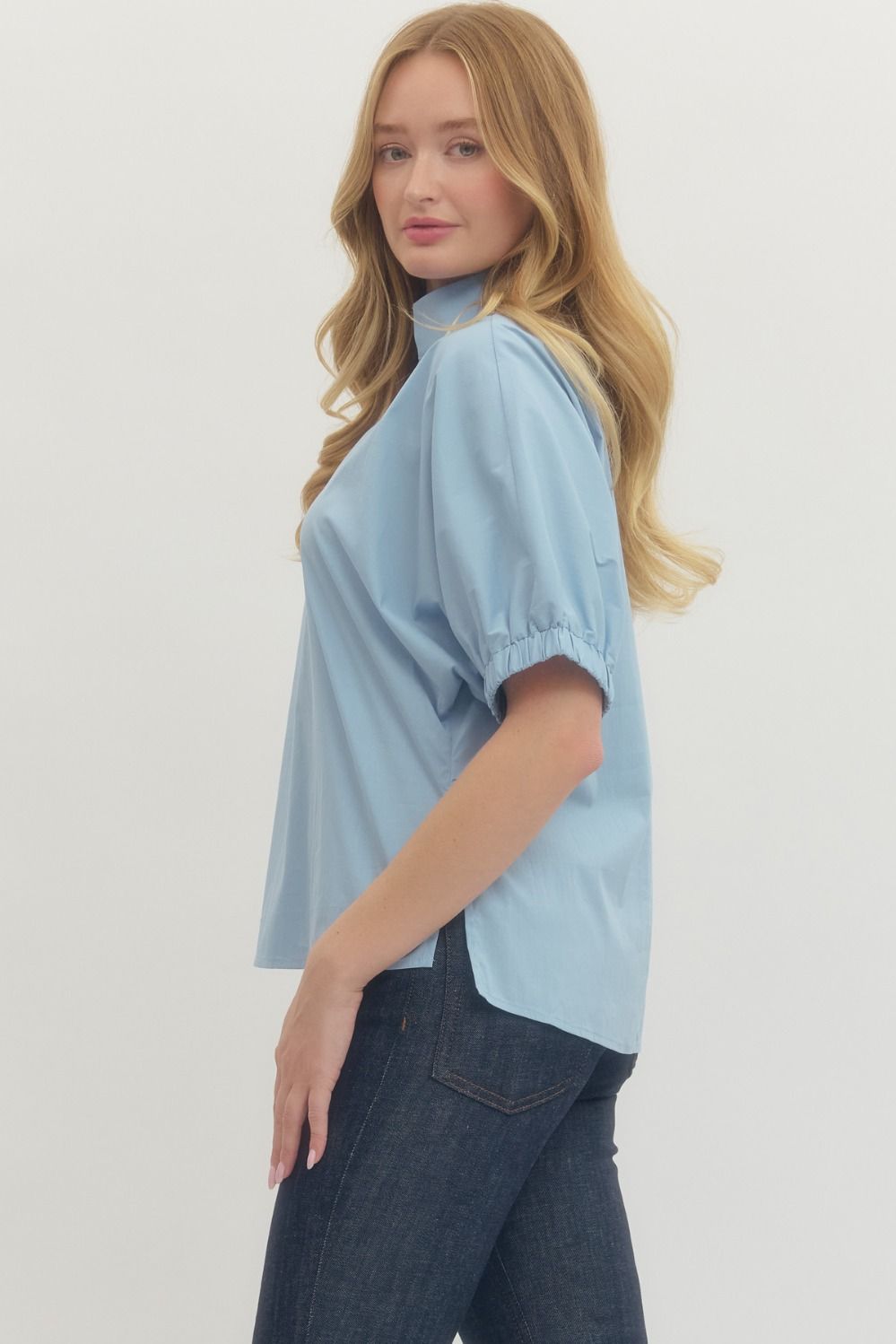 Woven Stand Collar Top