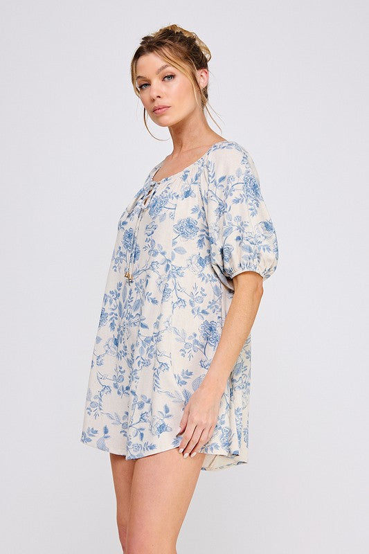 Printed Linen Oversized Romper