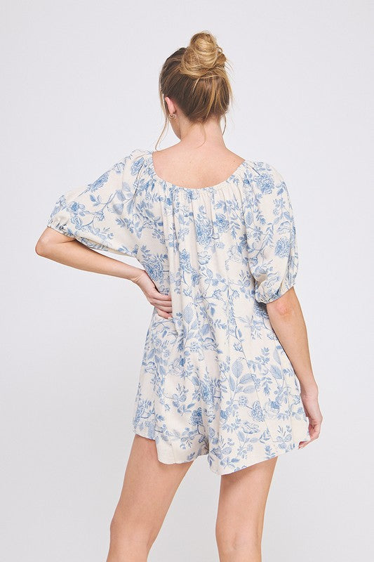 Printed Linen Oversized Romper