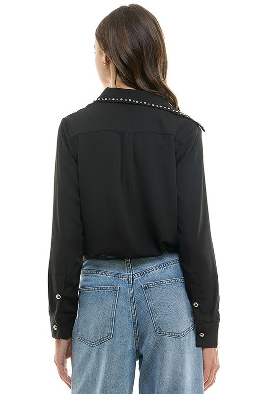 Embellished Button Up Blouse