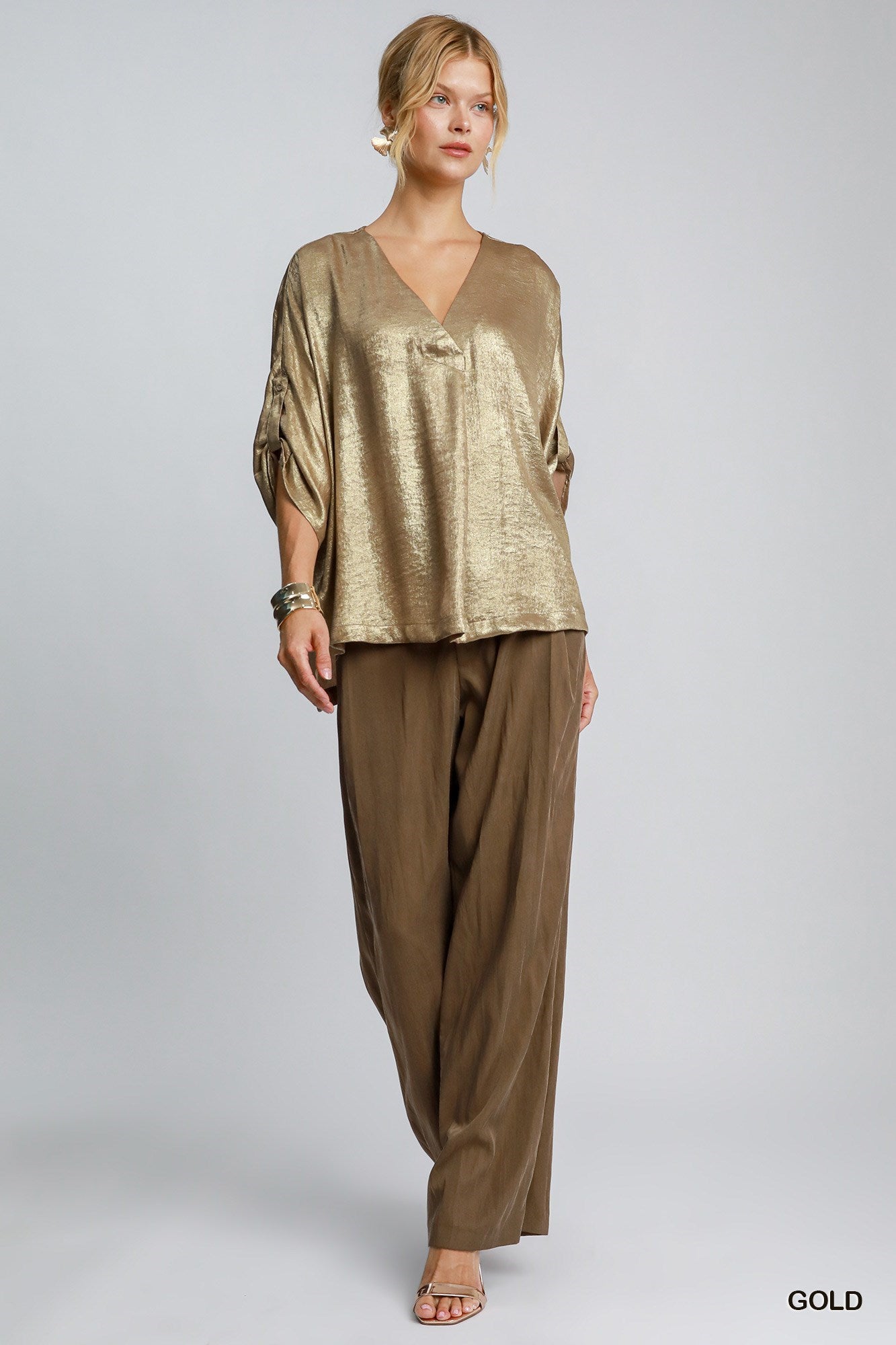 Metallic Hi-Low Hem Blouse