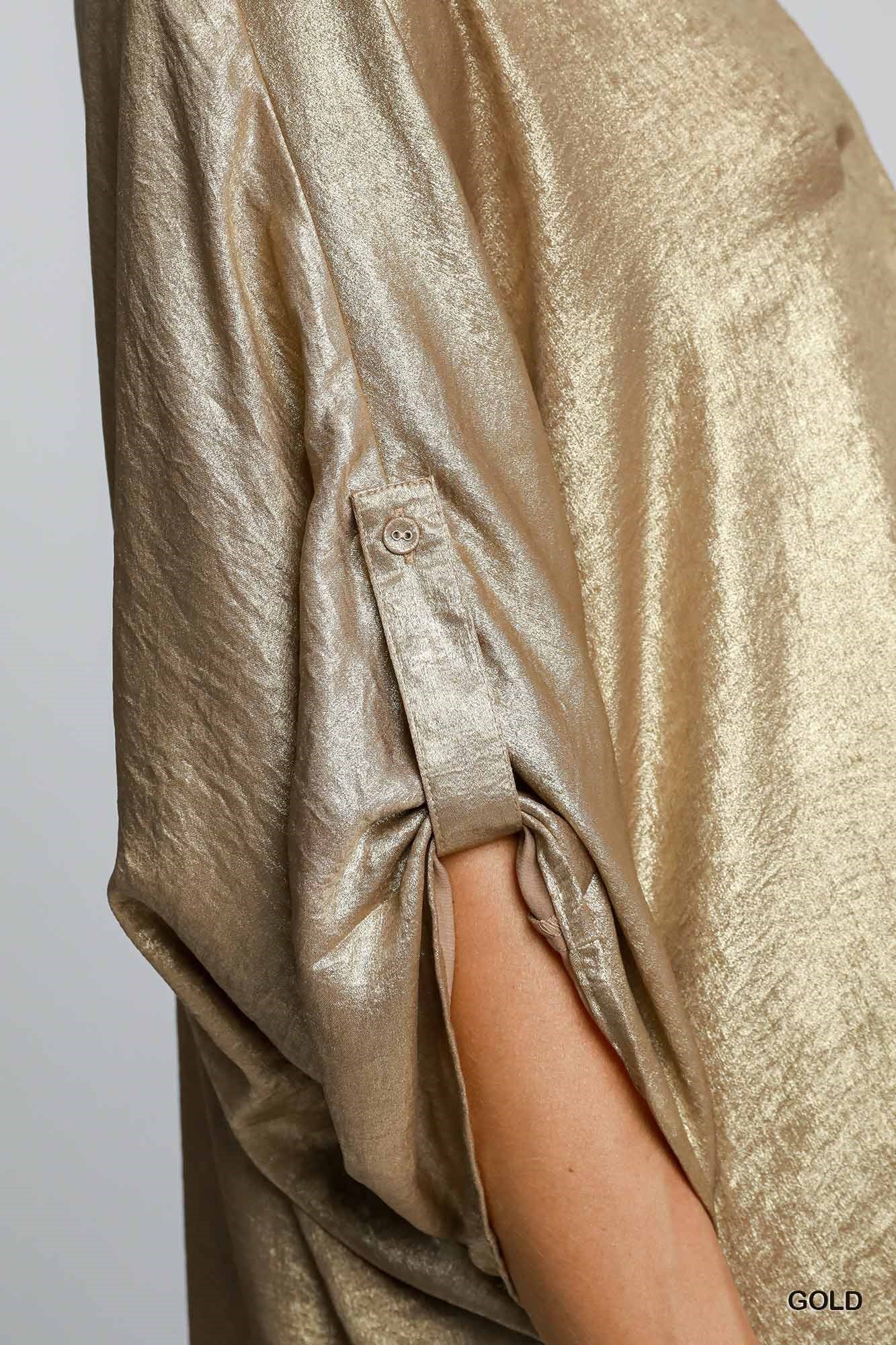 Metallic Hi-Low Hem Blouse