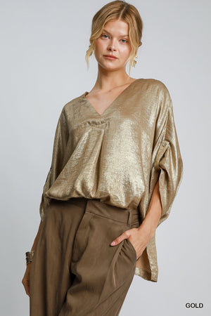 Metallic Hi-Low Hem Blouse