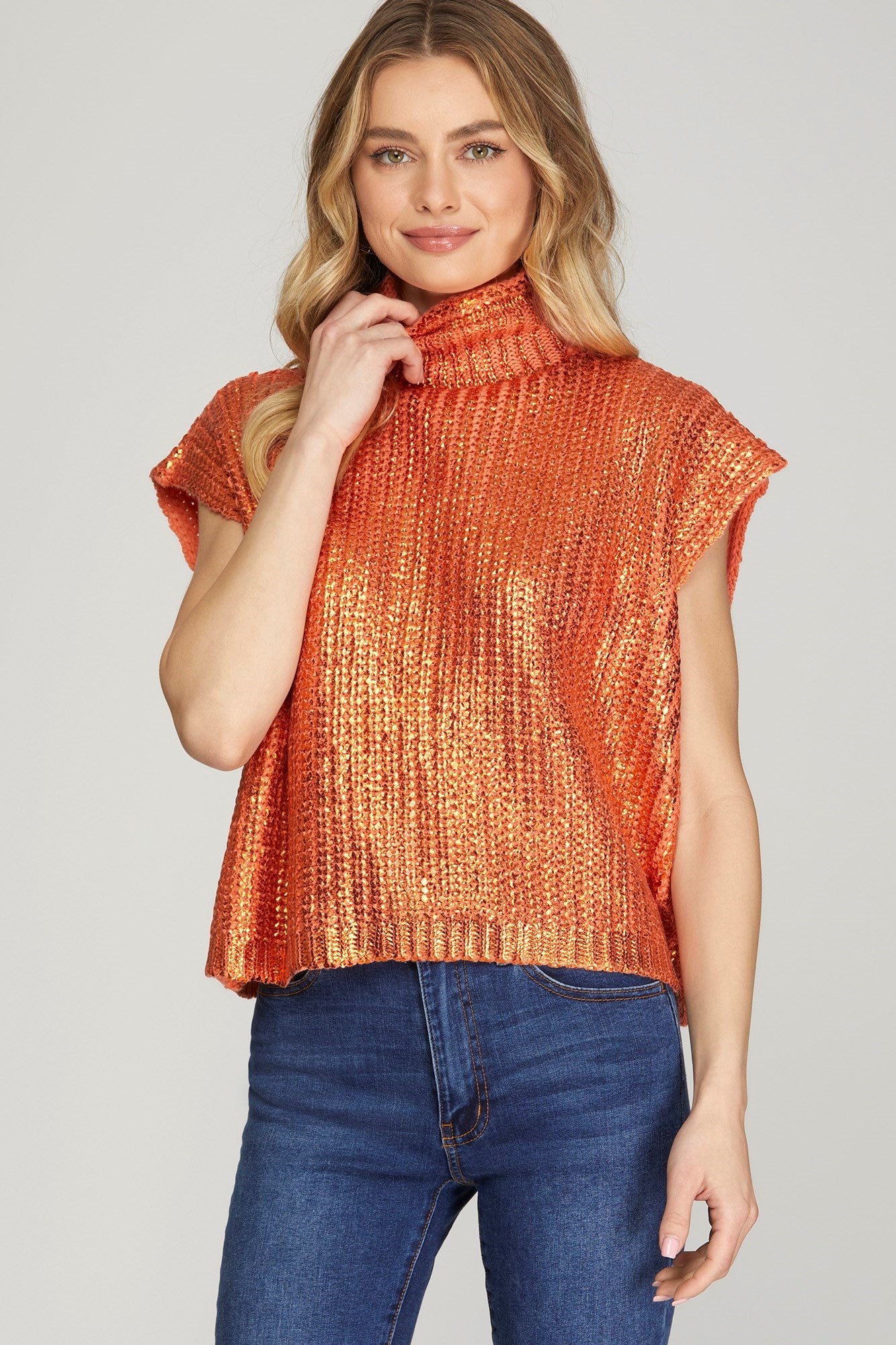 Metallic Foil Sweater Top