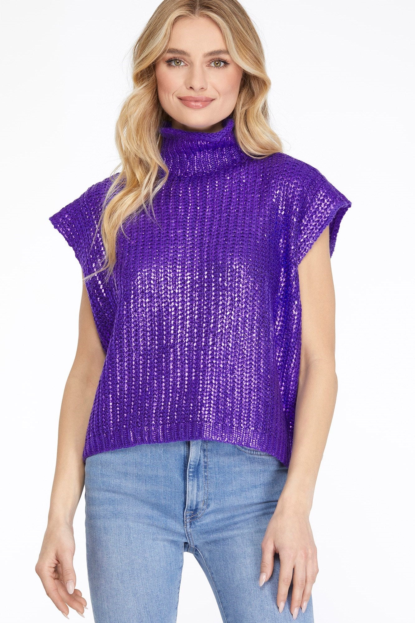 Metallic Foil Sweater Top
