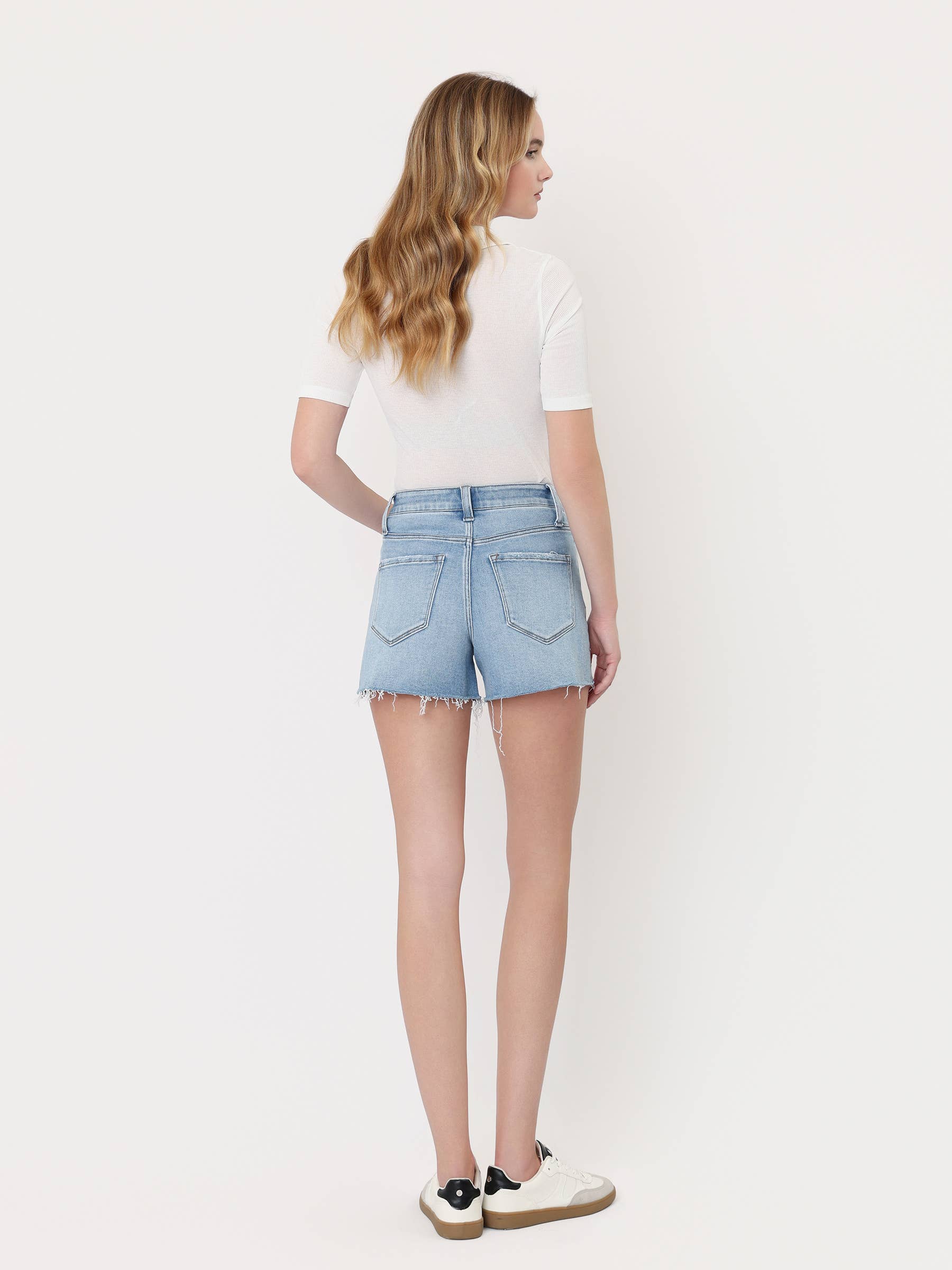 High Rise A-Line Denim Shorts