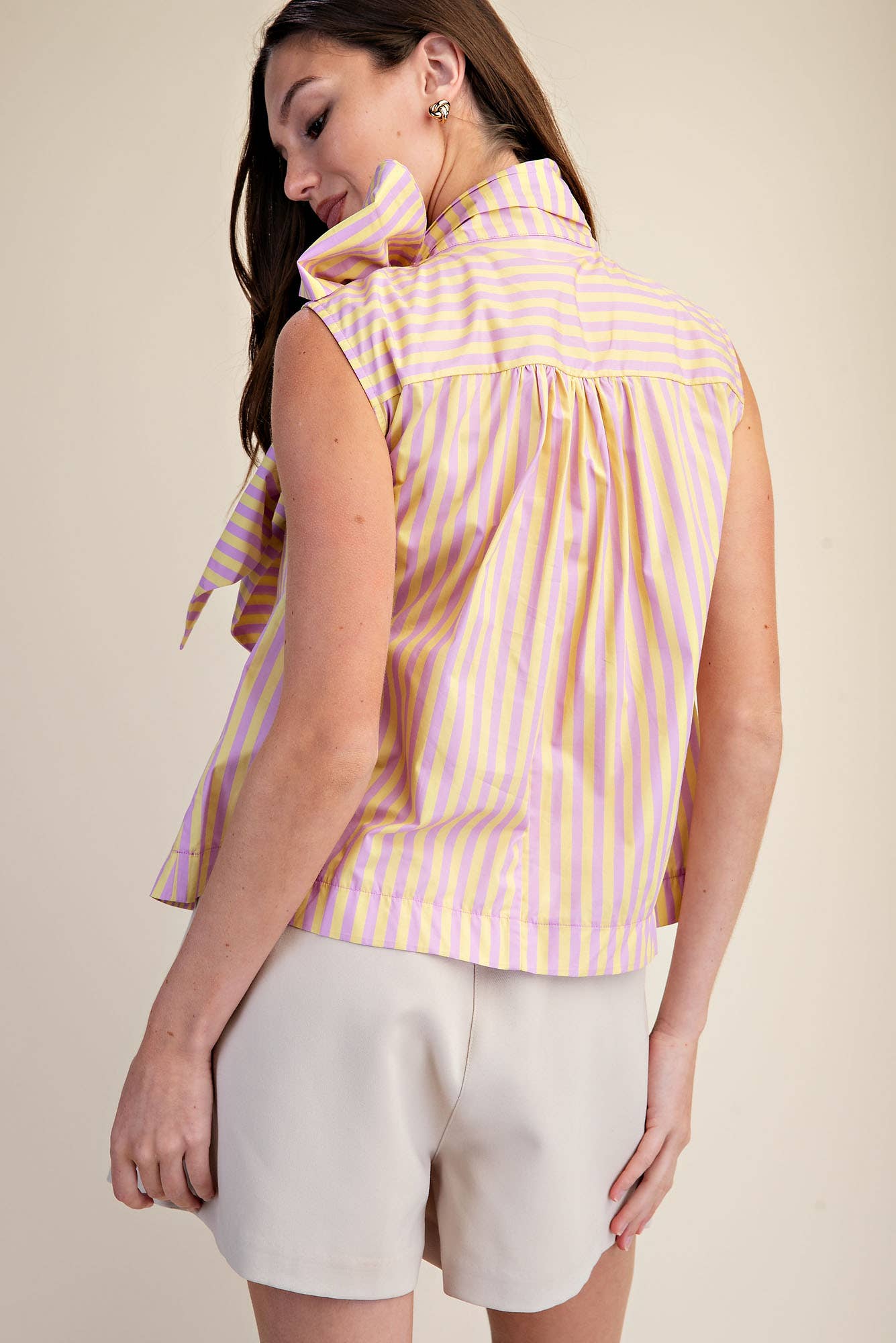 Tie Neck Sleeveless Stripe Top
