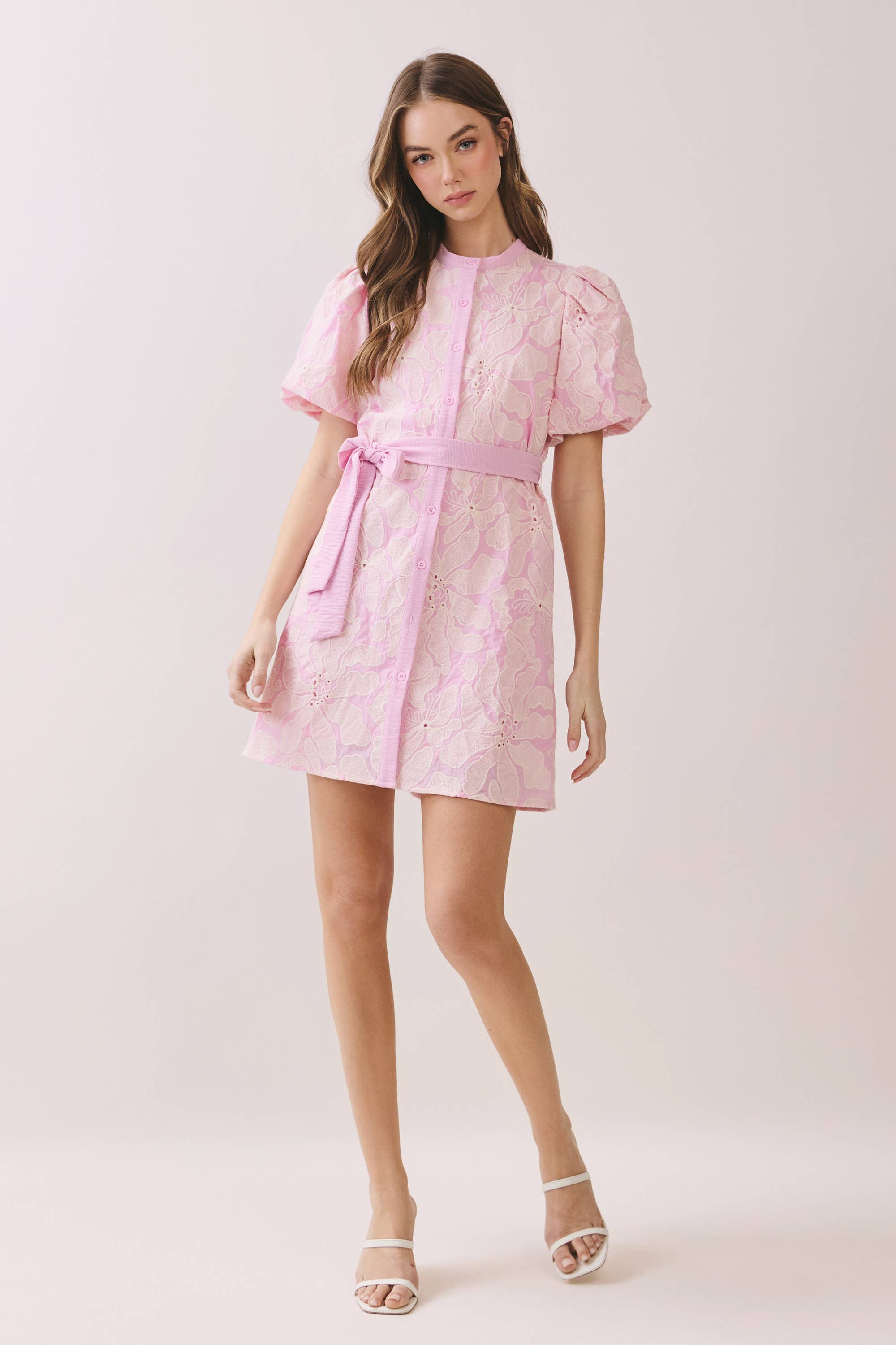 Floral Eyelet Button Front Mini Dress