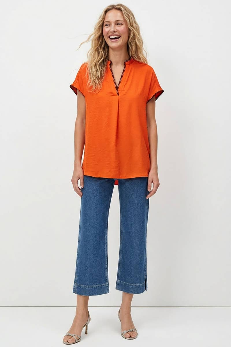 Whipstitch Drop Shoulder Regular Blouse