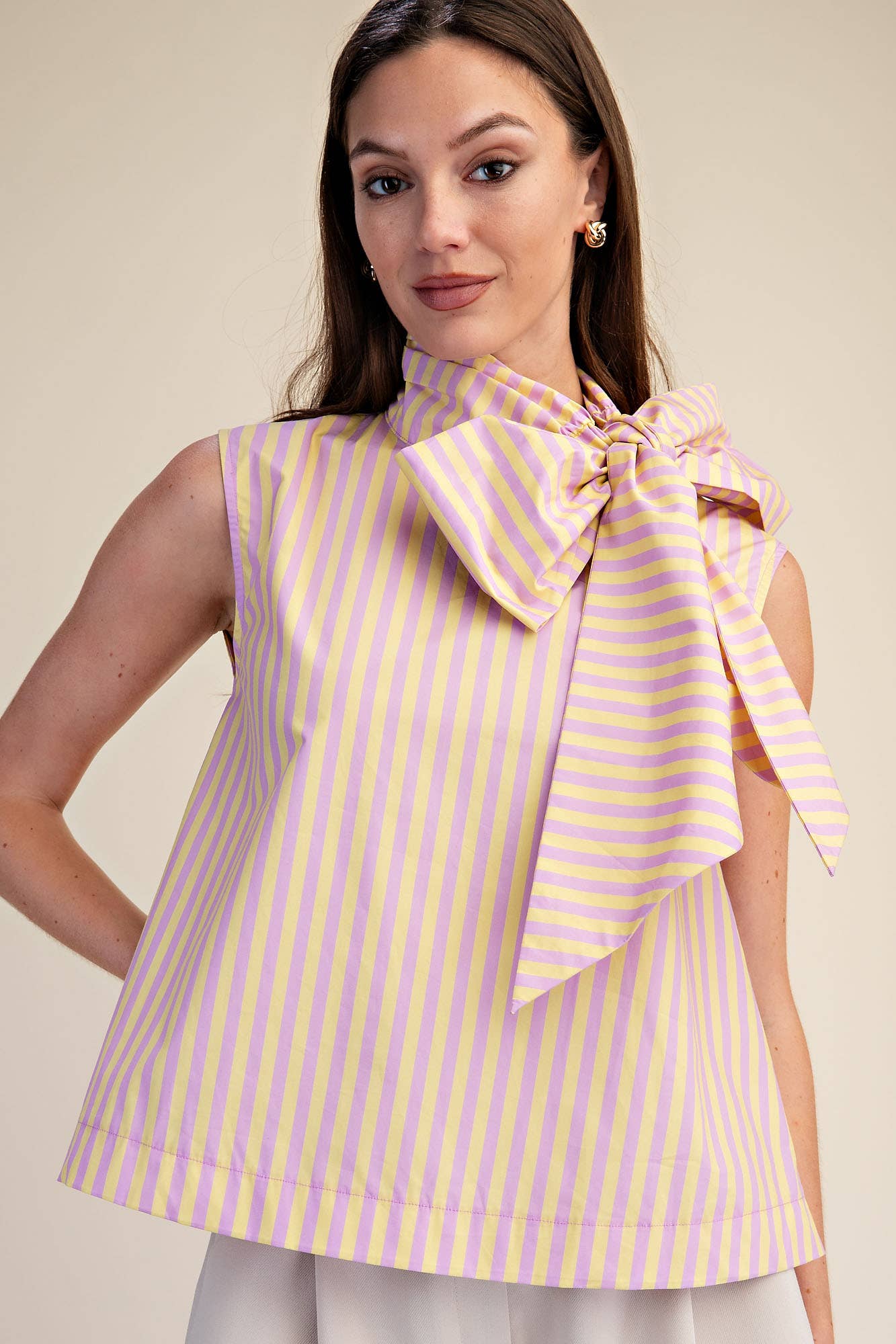 Tie Neck Sleeveless Stripe Top