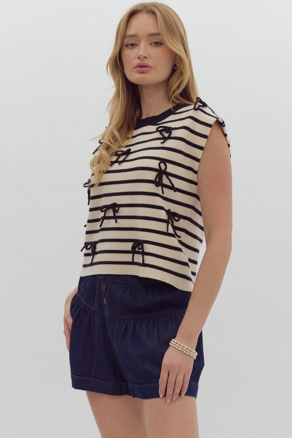 Striped Bow Detail Top