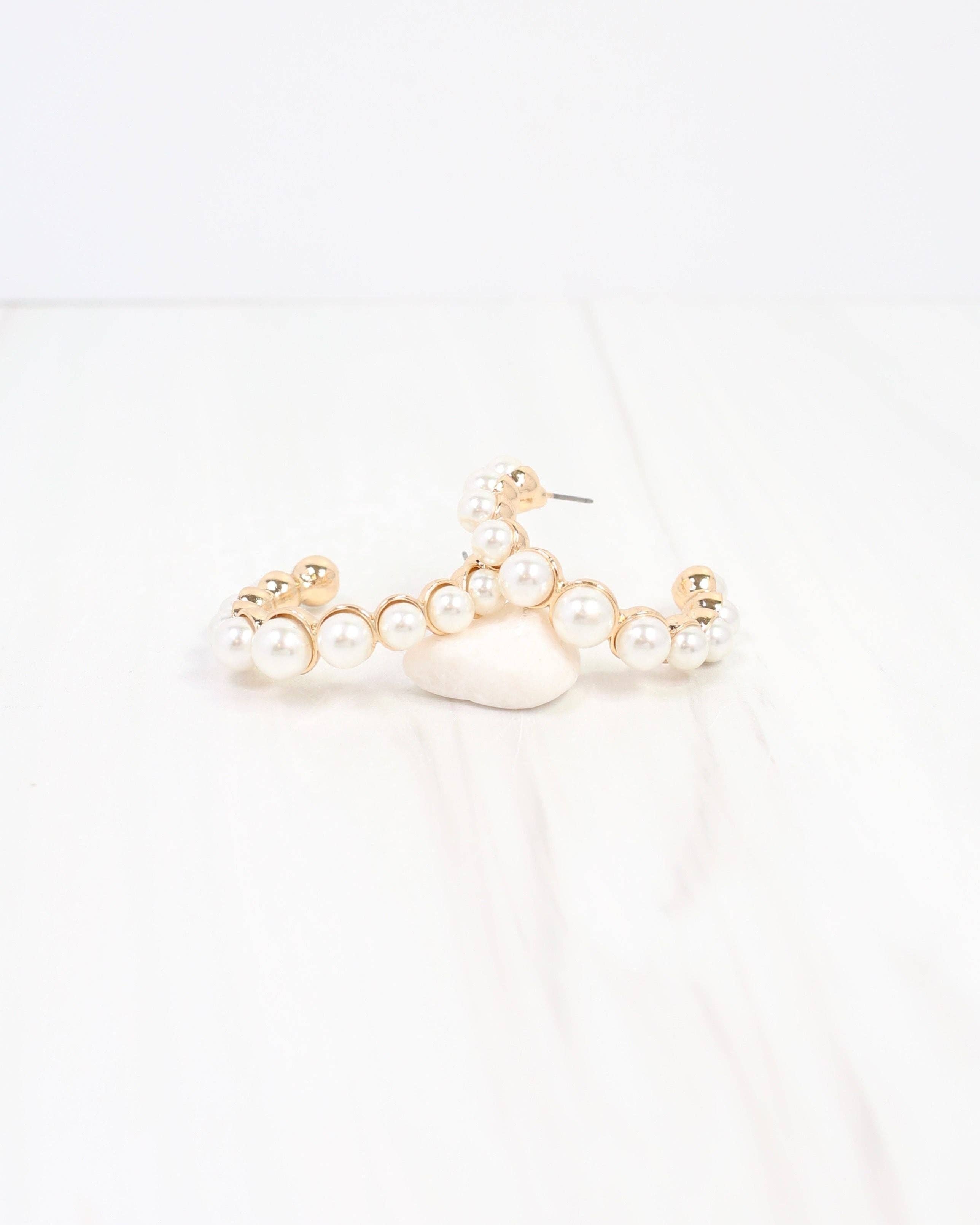 Bari Pearl Lined Hoop Earring Gold