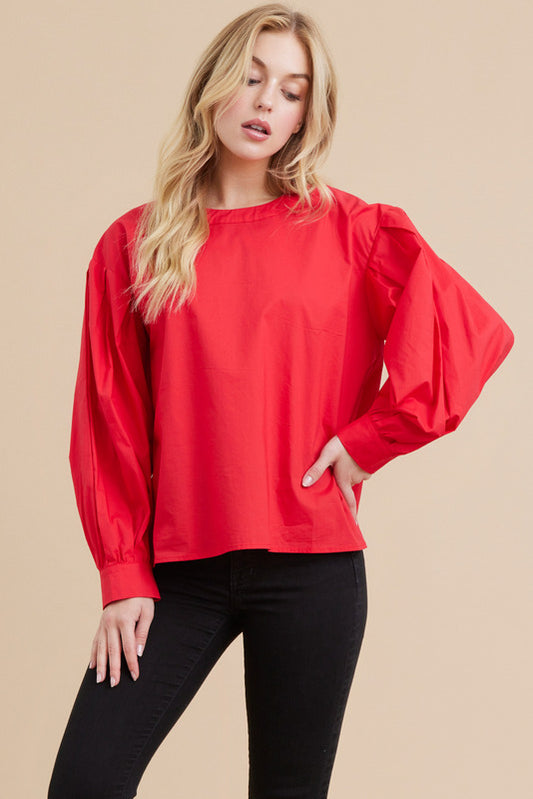 Puff Sleeve Round Neck Blouse