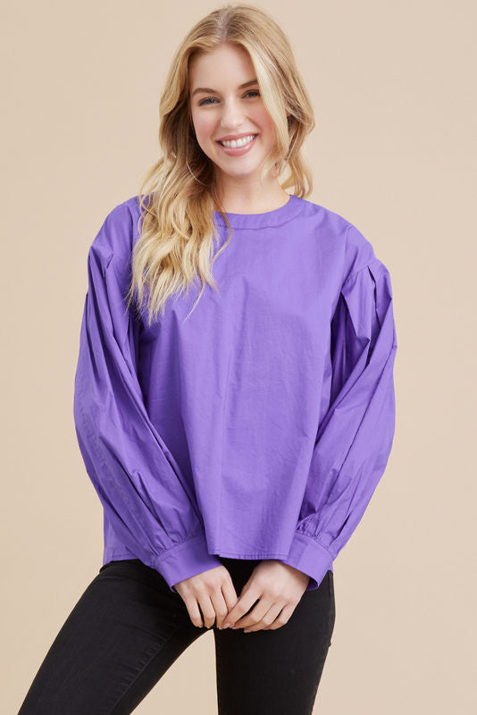 Puff Sleeve Round Neck Blouse