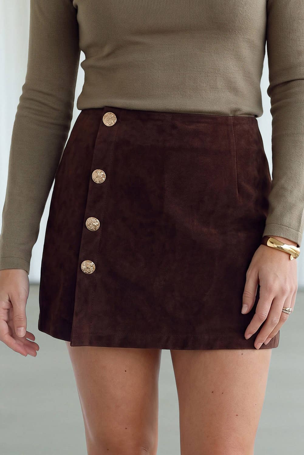 Vintage Gold Button Asymmetric Wrapped Skort (October arrival)