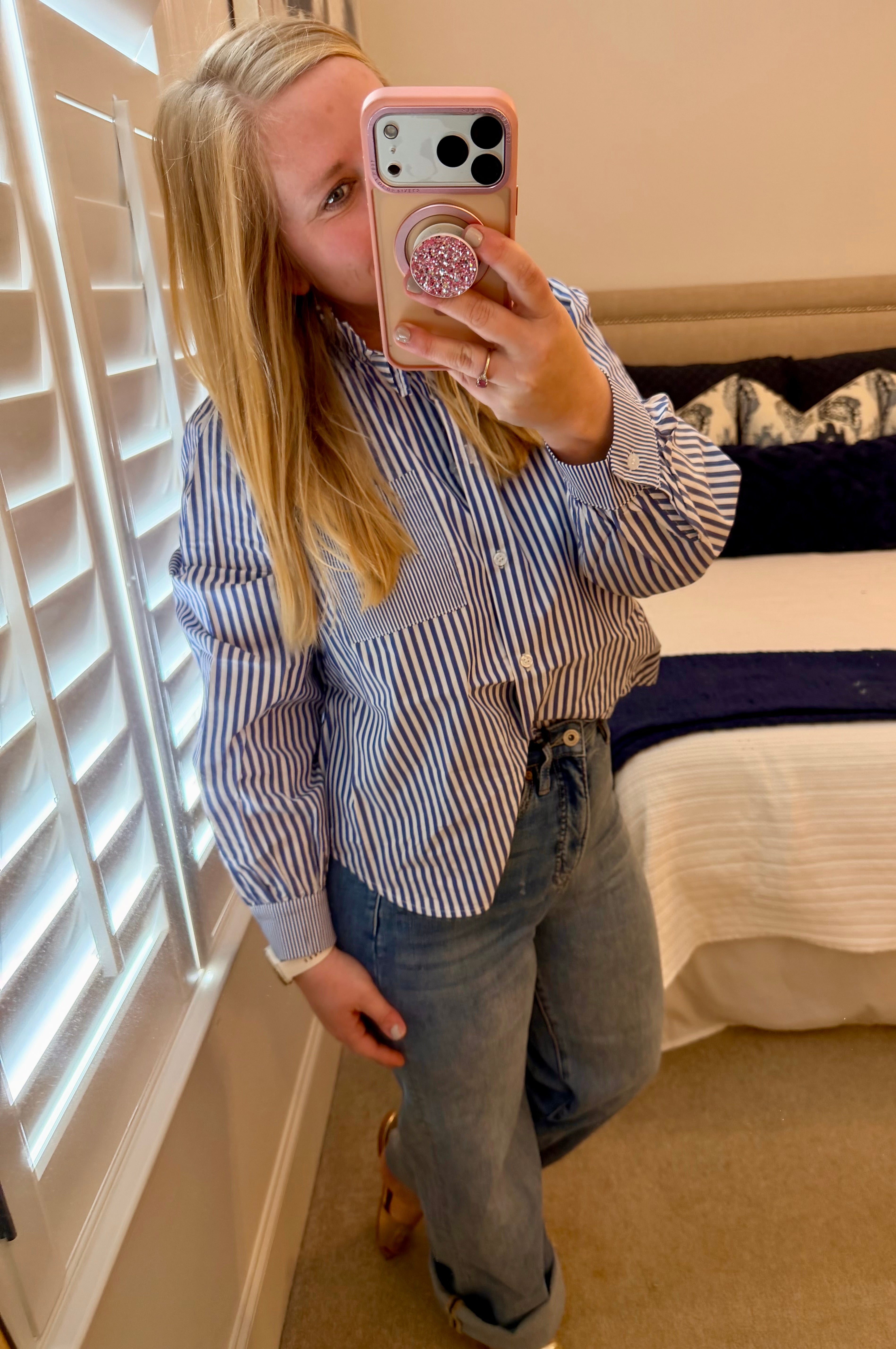 Striped Ruffle Neck Shirt