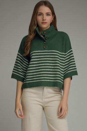 Stripe Button Detail Knit Top