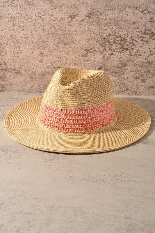 Woven Striped Fedora Hat