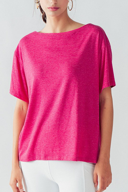 Boat Neck Drop Shoulder Short Sleeve Top