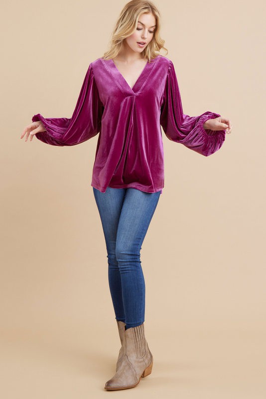 Velvet Draped Sleeve Top