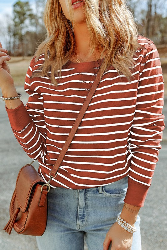 Striped Ribbed Trim Top